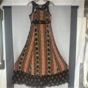 Free People Sleeveless Maxi Dress Size 6 Lace Up "You Made My Day" Roses Cutout